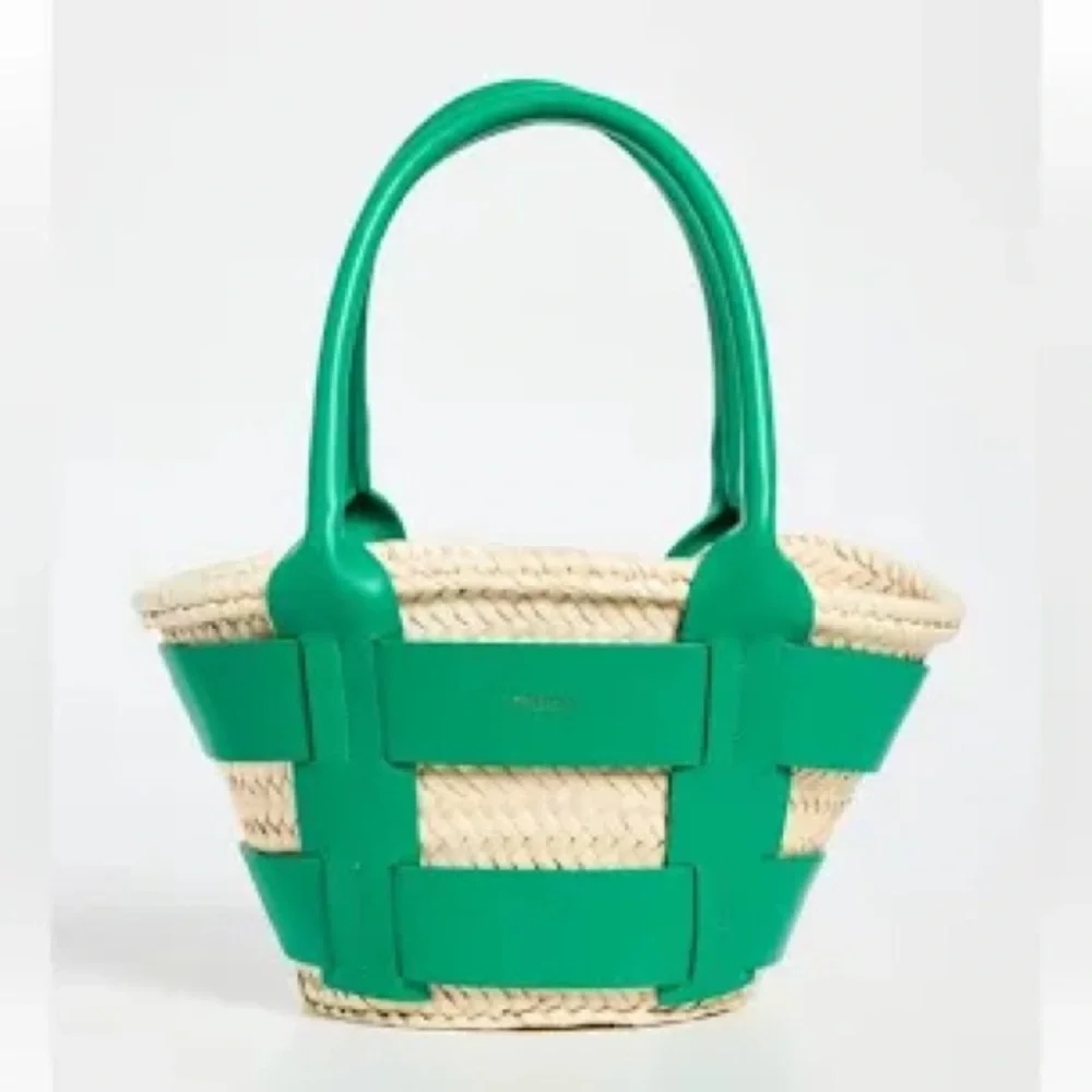 DeMellier Green and Natural Woven Santorini Satchel Tote